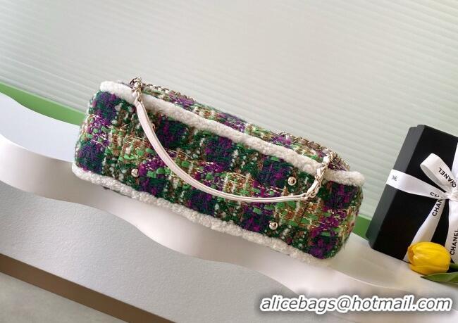 Super Quality Chanel Tweed & Shearling Small Shopping Bag AS5688 Green/Purple 2025
