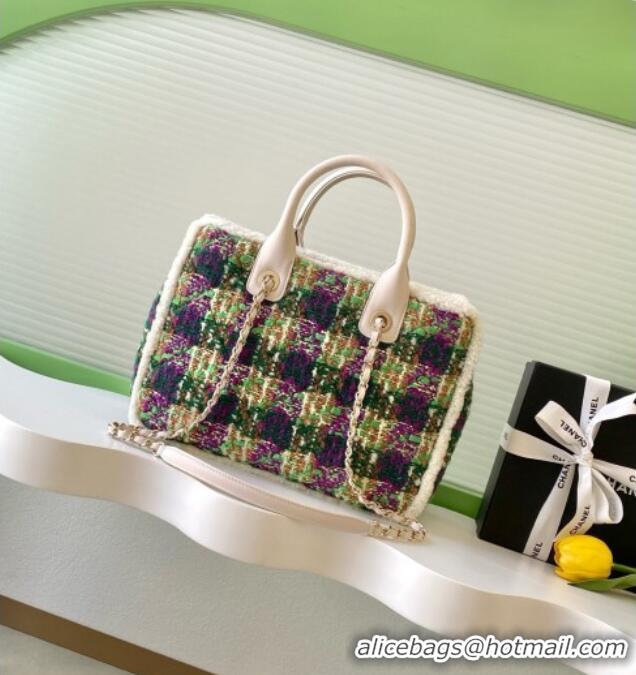 Super Quality Chanel Tweed & Shearling Small Shopping Bag AS5688 Green/Purple 2025