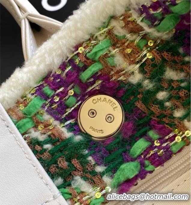 Super Quality Chanel Tweed & Shearling Small Shopping Bag AS5688 Green/Purple 2025