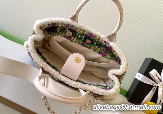 Super Quality Chanel Tweed & Shearling Small Shopping Bag AS5688 Green/Purple 2025