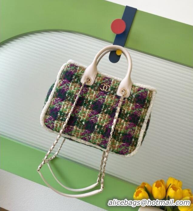Super Quality Chanel Tweed & Shearling Small Shopping Bag AS5688 Green/Purple 2025