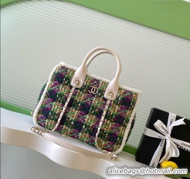 Super Quality Chanel Tweed & Shearling Small Shopping Bag AS5688 Green/Purple 2025