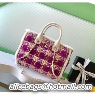 Modern Classic Chanel Tweed & Shearling Small Shopping Bag AS5688 Fuchsia/Pink 2025