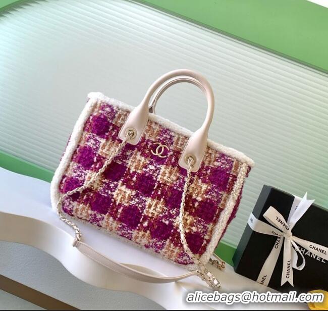 Modern Classic Chanel Tweed & Shearling Small Shopping Bag AS5688 Fuchsia/Pink 2025