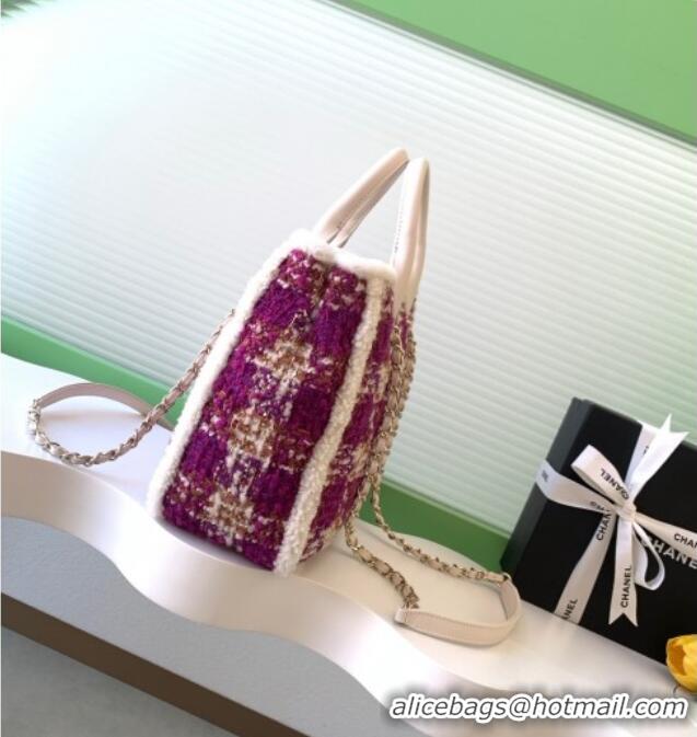 Modern Classic Chanel Tweed & Shearling Small Shopping Bag AS5688 Fuchsia/Pink 2025