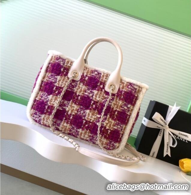 Modern Classic Chanel Tweed & Shearling Small Shopping Bag AS5688 Fuchsia/Pink 2025