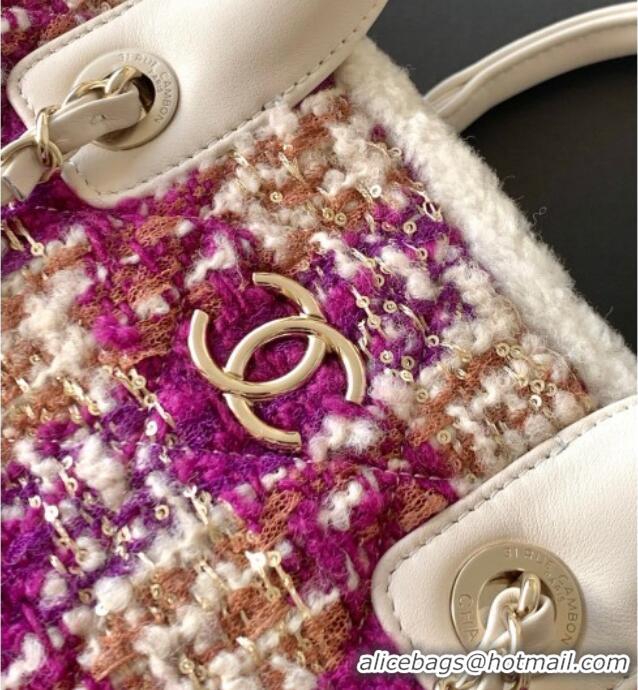 Modern Classic Chanel Tweed & Shearling Small Shopping Bag AS5688 Fuchsia/Pink 2025