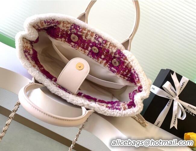Modern Classic Chanel Tweed & Shearling Small Shopping Bag AS5688 Fuchsia/Pink 2025
