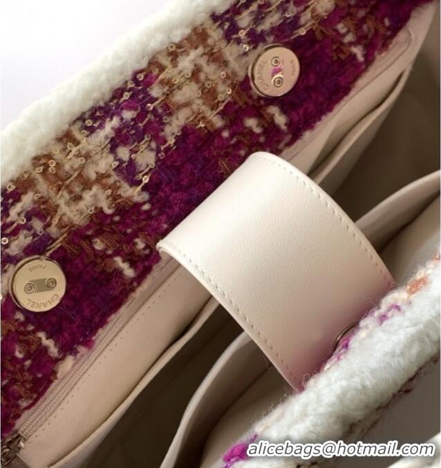 Modern Classic Chanel Tweed & Shearling Small Shopping Bag AS5688 Fuchsia/Pink 2025