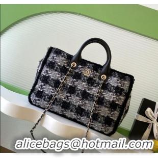 Reasonable Price Chanel Tweed & Shearling Shopping Bag AS5689 Black/Grey 2025