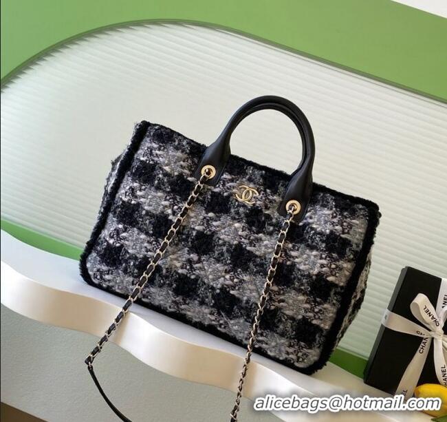 Reasonable Price Chanel Tweed & Shearling Shopping Bag AS5689 Black/Grey 2025