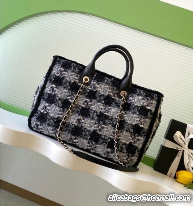 Reasonable Price Chanel Tweed & Shearling Shopping Bag AS5689 Black/Grey 2025