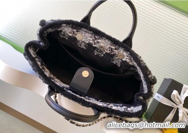 Reasonable Price Chanel Tweed & Shearling Shopping Bag AS5689 Black/Grey 2025