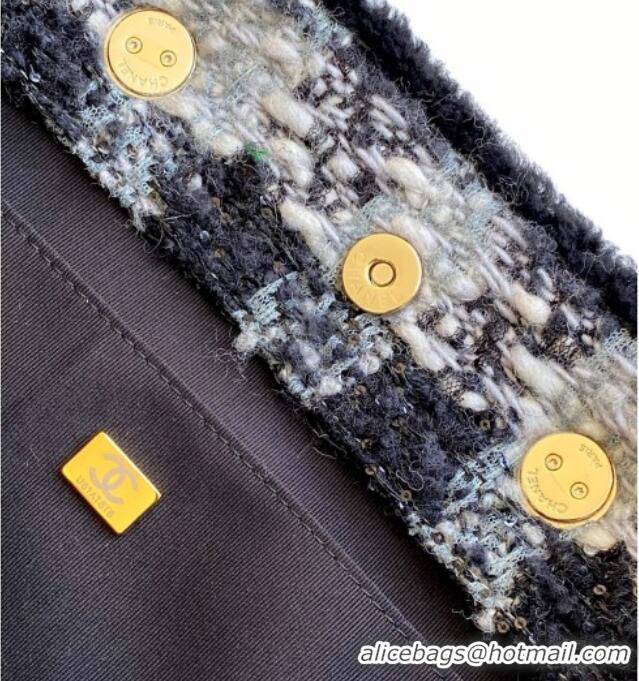 Reasonable Price Chanel Tweed & Shearling Shopping Bag AS5689 Black/Grey 2025