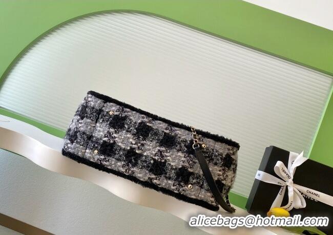 Reasonable Price Chanel Tweed & Shearling Shopping Bag AS5689 Black/Grey 2025