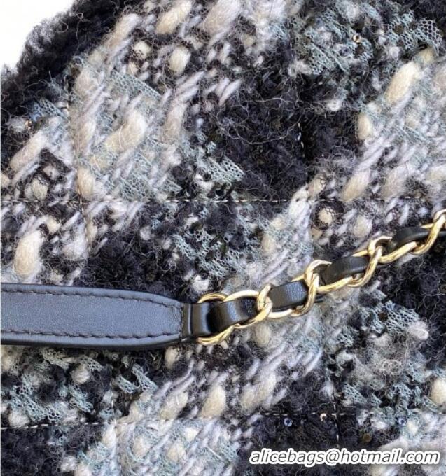 Reasonable Price Chanel Tweed & Shearling Shopping Bag AS5689 Black/Grey 2025
