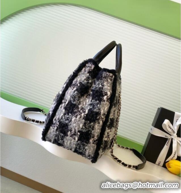 Reasonable Price Chanel Tweed & Shearling Shopping Bag AS5689 Black/Grey 2025