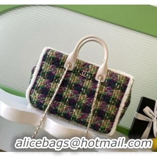 Well Crafted Chanel Tweed & Shearling Shopping Bag AS5689 Green/Purple 2025