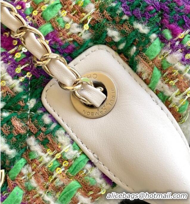 Well Crafted Chanel Tweed & Shearling Shopping Bag AS5689 Green/Purple 2025