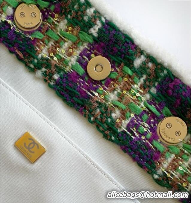 Well Crafted Chanel Tweed & Shearling Shopping Bag AS5689 Green/Purple 2025