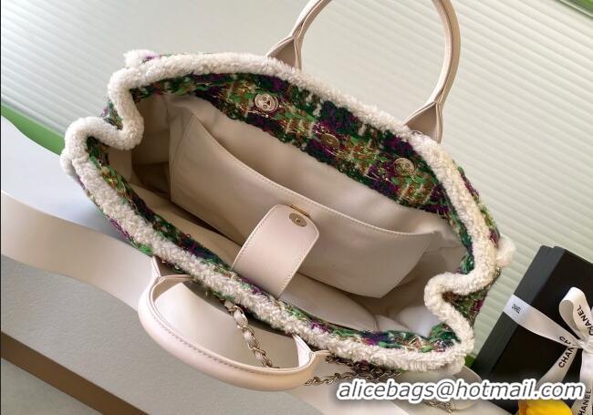 Well Crafted Chanel Tweed & Shearling Shopping Bag AS5689 Green/Purple 2025