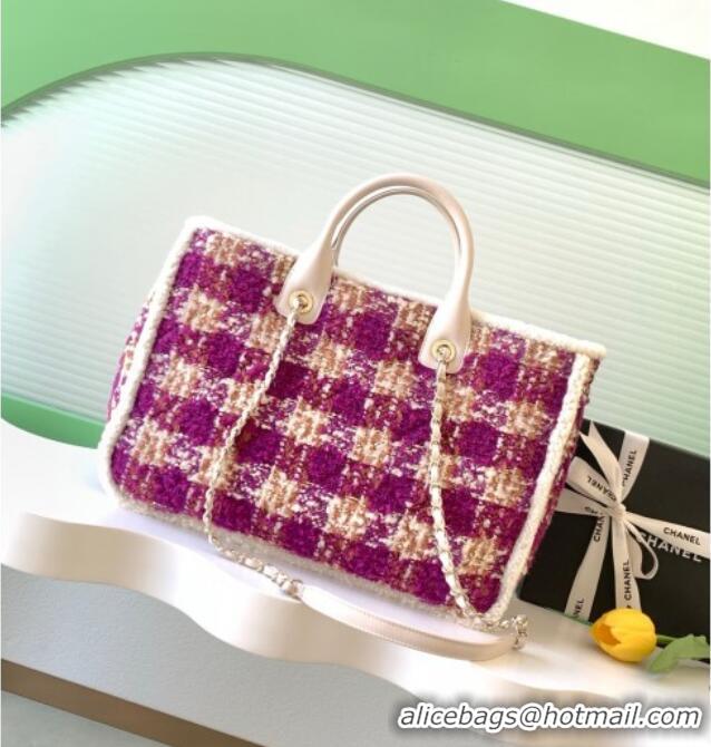 Best Price Chanel Tweed & Shearling Shopping Bag AS5689 Fuchsia/Pink 2025