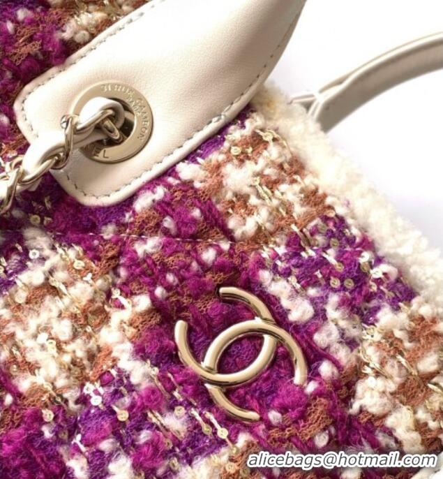 Best Price Chanel Tweed & Shearling Shopping Bag AS5689 Fuchsia/Pink 2025