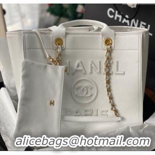 New Cheap Chanel Deauville Grained Calfskin Medium Shopping Bag A66941 White 2025