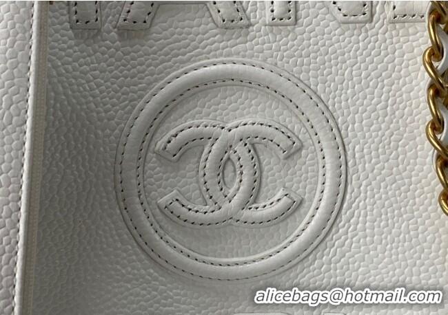 New Cheap Chanel Deauville Grained Calfskin Medium Shopping Bag A66941 White 2025