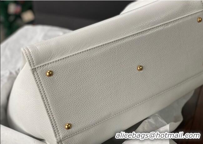 New Cheap Chanel Deauville Grained Calfskin Medium Shopping Bag A66941 White 2025