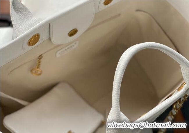 New Cheap Chanel Deauville Grained Calfskin Medium Shopping Bag A66941 White 2025