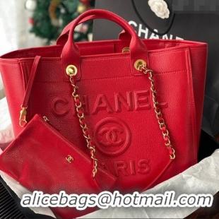 Luxury Cheap Chanel Deauville Grained Calfskin Medium Shopping Bag A66941 Red 2025