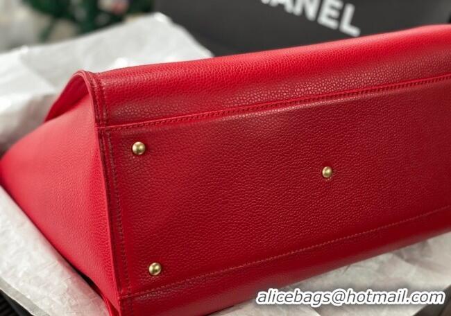 Luxury Cheap Chanel Deauville Grained Calfskin Medium Shopping Bag A66941 Red 2025