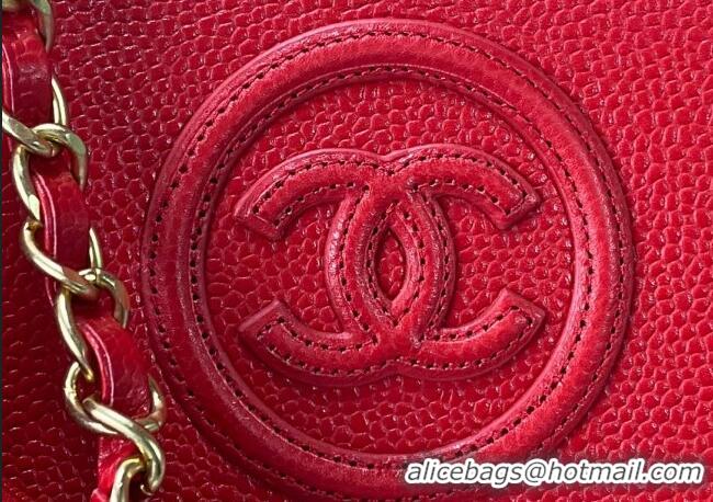 Luxury Cheap Chanel Deauville Grained Calfskin Medium Shopping Bag A66941 Red 2025