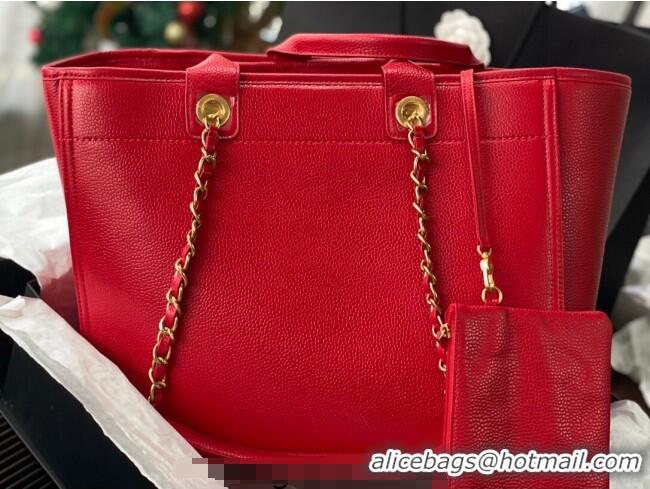 Luxury Cheap Chanel Deauville Grained Calfskin Medium Shopping Bag A66941 Red 2025