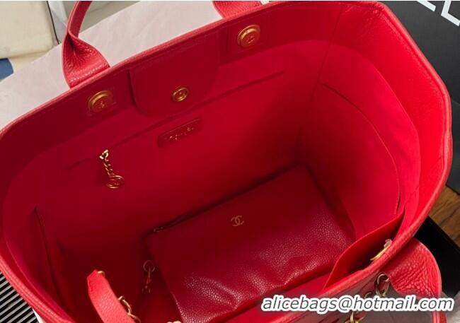 Luxury Cheap Chanel Deauville Grained Calfskin Medium Shopping Bag A66941 Red 2025