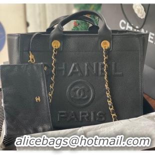Grade Quality Chanel Deauville Grained Calfskin Medium Shopping Bag A66941 Black 2025