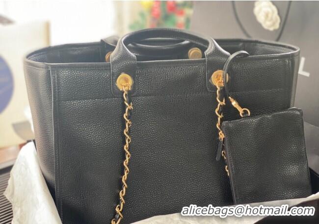Grade Quality Chanel Deauville Grained Calfskin Medium Shopping Bag A66941 Black 2025