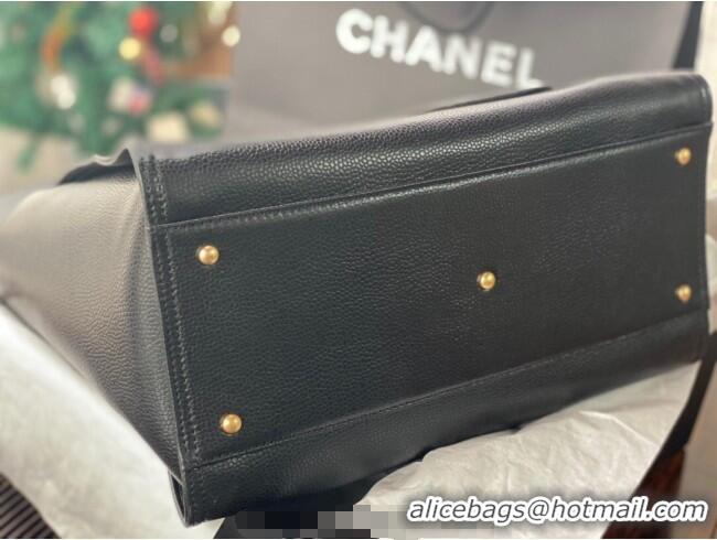 Grade Quality Chanel Deauville Grained Calfskin Medium Shopping Bag A66941 Black 2025