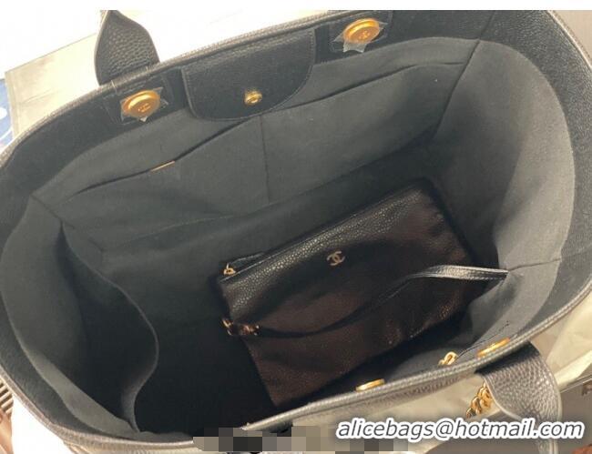 Grade Quality Chanel Deauville Grained Calfskin Medium Shopping Bag A66941 Black 2025