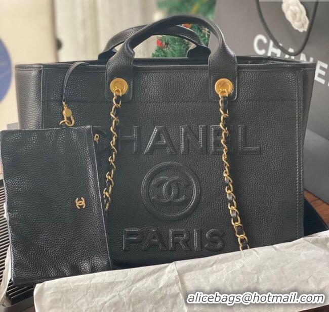 Grade Quality Chanel Deauville Grained Calfskin Medium Shopping Bag A66941 Black 2025