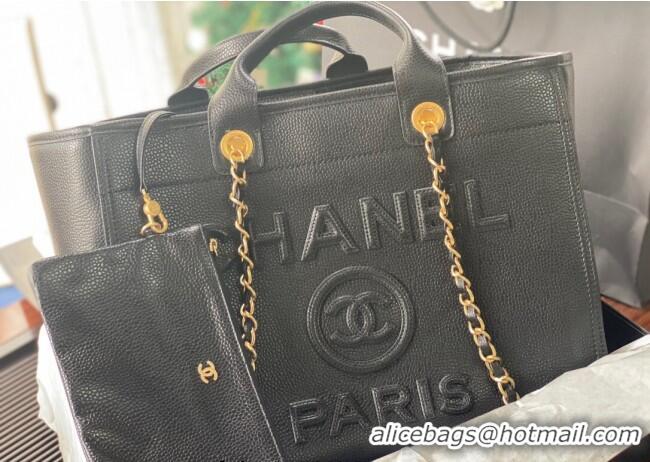 Grade Quality Chanel Deauville Grained Calfskin Medium Shopping Bag A66941 Black 2025