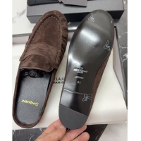 Best Product Saint Laurent Le Loafers Mules in Suede Dark Brown 0424035