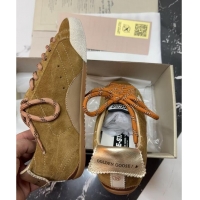 Classic Hot Golden Goose Women's True-Star Sneakers in tobacco-colored brown suede with white star and gold-tone heel ta