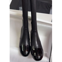 Durable Chanel Stretch Calfskin & Patent Leather Ankle Boots with Maxi Pearl Heel Black 0830047