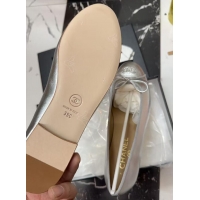 ​Shop Discount Chanel Metallic Leather CC Cap Toe Ballet Flats 67518 Silver