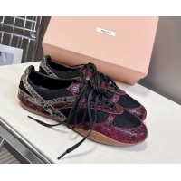 Grade Quality Miu Miu Gymnasium Sneakers in Python Print Leather and Technical Fabric Red/Black 1024110