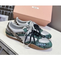 Low Price Miu Miu Gymnasium Sneakers in Python Print Leather and Technical Fabric Grey/Green 5102411