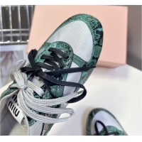 Low Price Miu Miu Gymnasium Sneakers in Python Print Leather and Technical Fabric Grey/Green 5102411