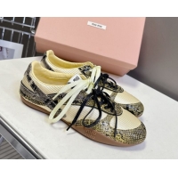 Top Grade Miu Miu Gymnasium Sneakers in Python Print Leather and Technical Fabric Yellow/Green 1024112